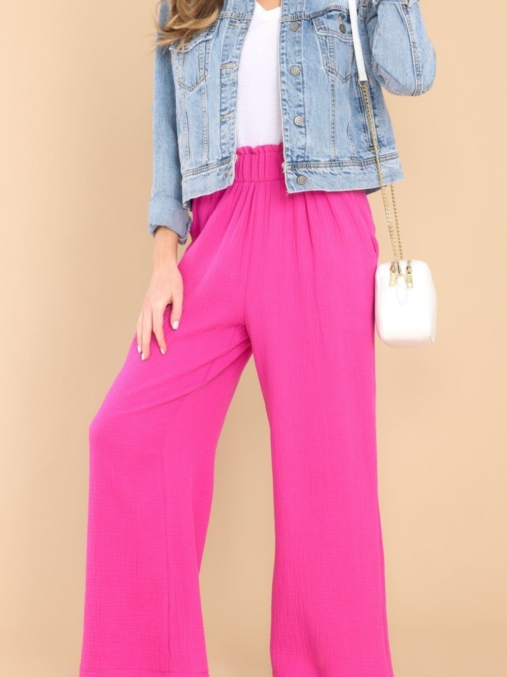 mittoshop Hot Pink Wide Leg Elastic Waist Pants